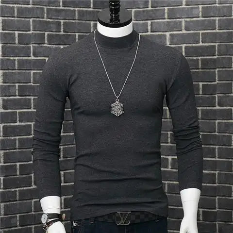 Fashion Men's Autumn Winter T-Shirt Casual Turtleneck High Collar Long Sleeves Solid Color Slim Top Clothes Outerwear Undershirt