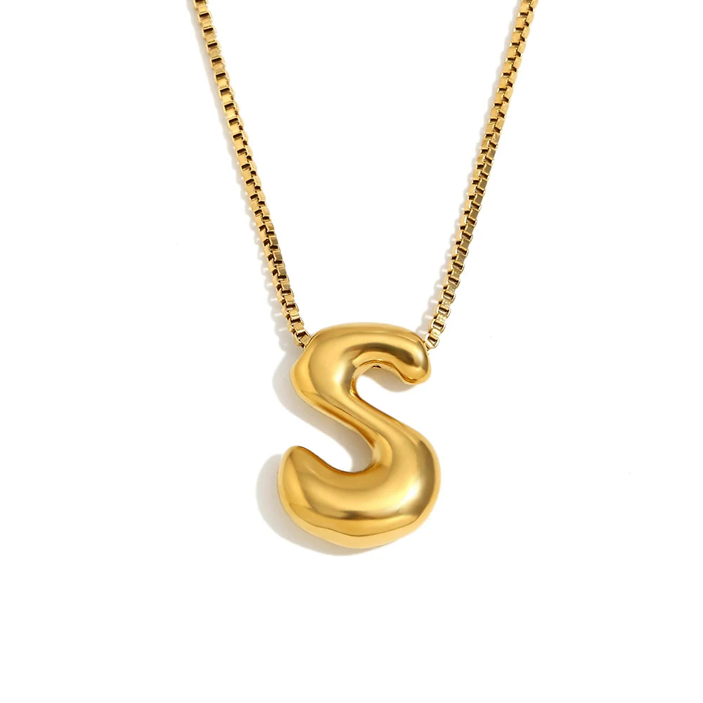 E.B.belle Large Size Bubble 26 Letter Pendant Necklace 18K Gold Plated Hypoallergenic Decoration Alphabet Neck Jewelry