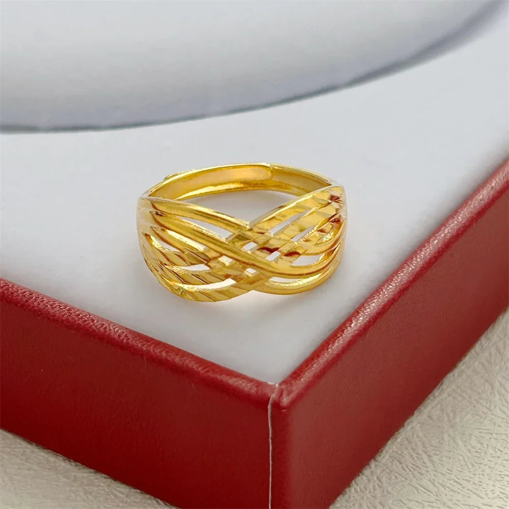Engagement Rings for Women Lady Gold Plated Cross Lines Finger Ring Adjustable Anillos Wedding Band Jewelry Accessories Bijoux