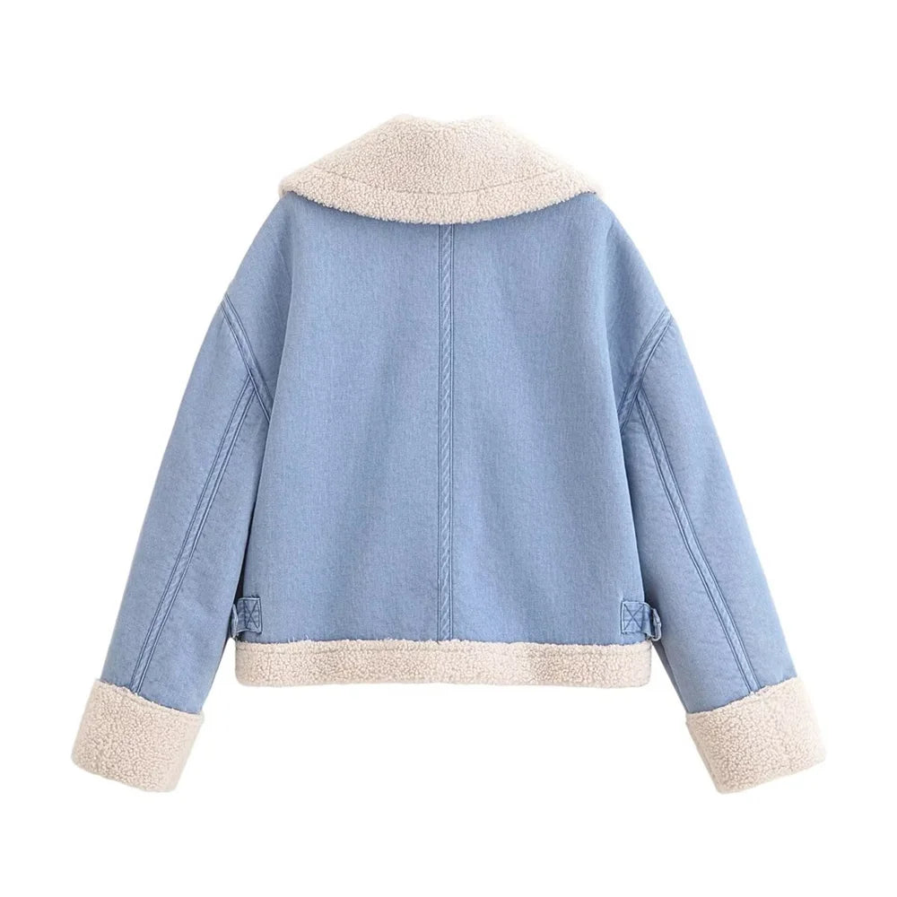 Retro short jacket for autumn and winter, loose and casual, fashionable with a lapel design and thick denim cotton jacket