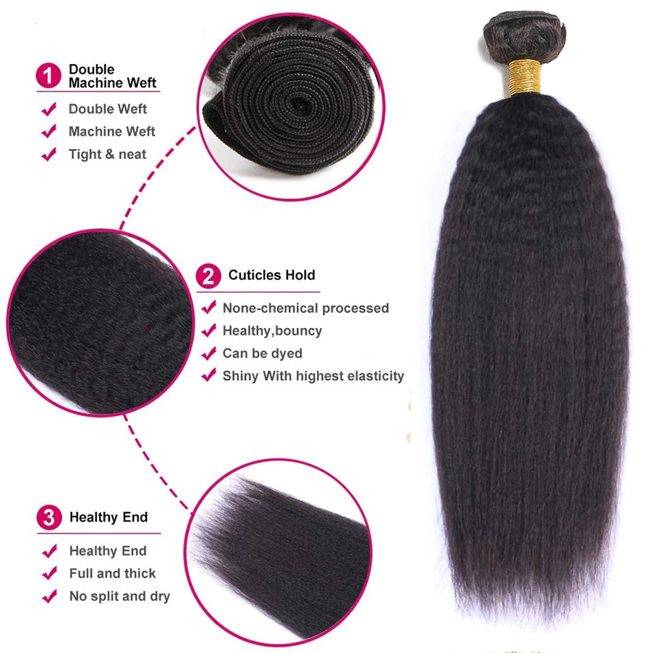 2 3 4 Bundles Kinky Straight Peruvian Hair Weave Bundles Raw Human Hair Bundle Virgin Remy Extensions For Women Coarse Yaki Weft