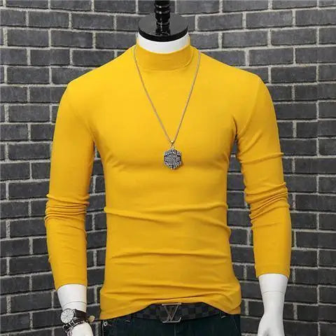 Fashion Men's Autumn Winter T-Shirt Casual Turtleneck High Collar Long Sleeves Solid Color Slim Top Clothes Outerwear Undershirt