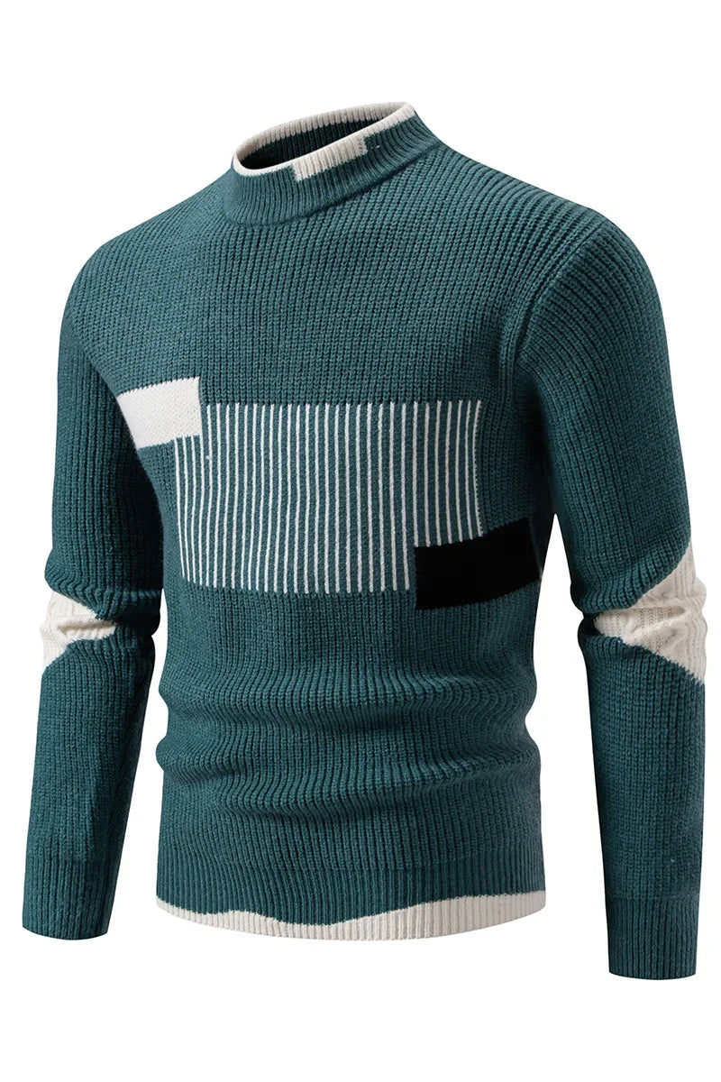 High Quality Men's New Autumn and Winter Casual Warm Color Block Sweater Knit Tops Man Clothes