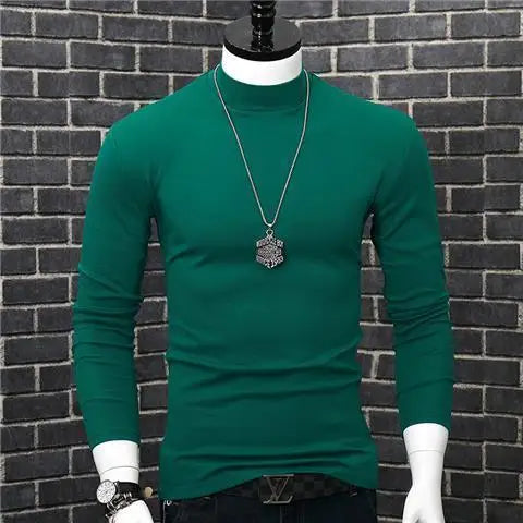 Fashion Men's Autumn Winter T-Shirt Casual Turtleneck High Collar Long Sleeves Solid Color Slim Top Clothes Outerwear Undershirt
