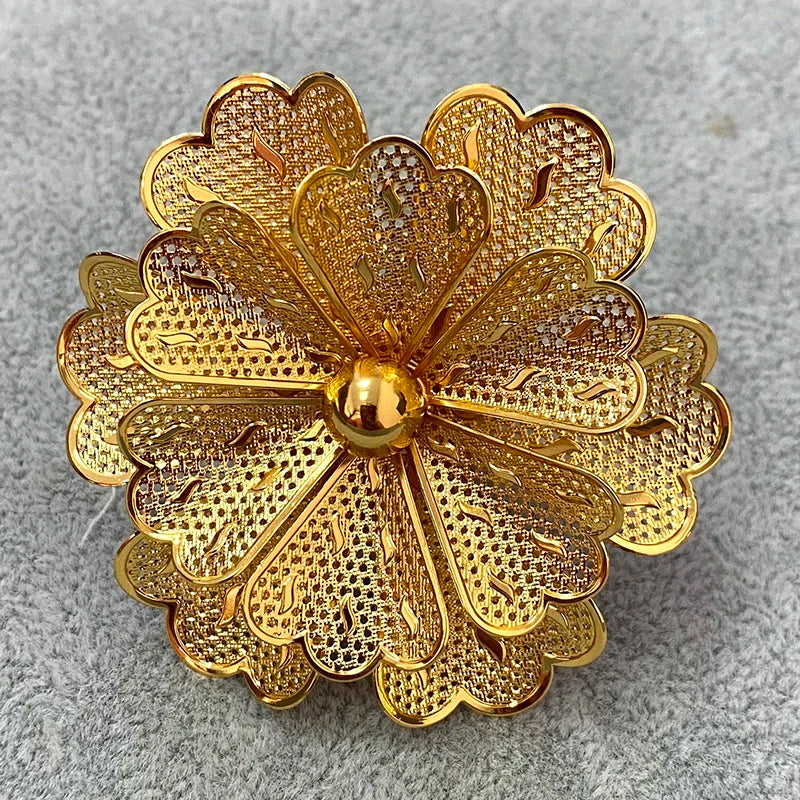 Nigerian Big Flower Indian Ring Dubai Gold Plated Rings  Wedding Ethiopian Luxury Finger Jewelry For Women 2023 Party Gift