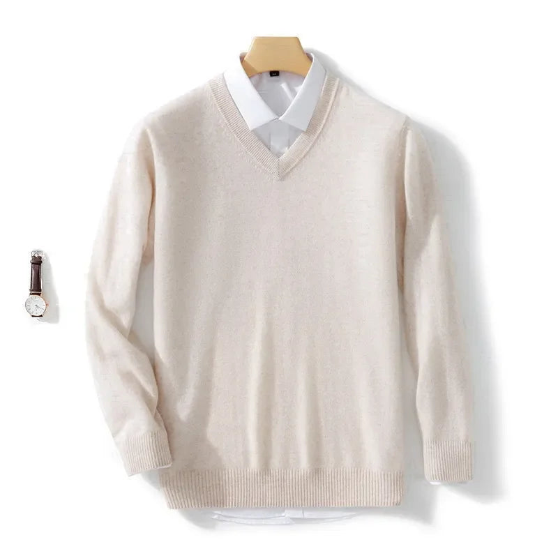 Wool Men's Sweaters V-neck Pullovers Cashmere Knitting Hot Sale Spring Autumn Sweaters Knitwear High Quality Jumpers Clothes