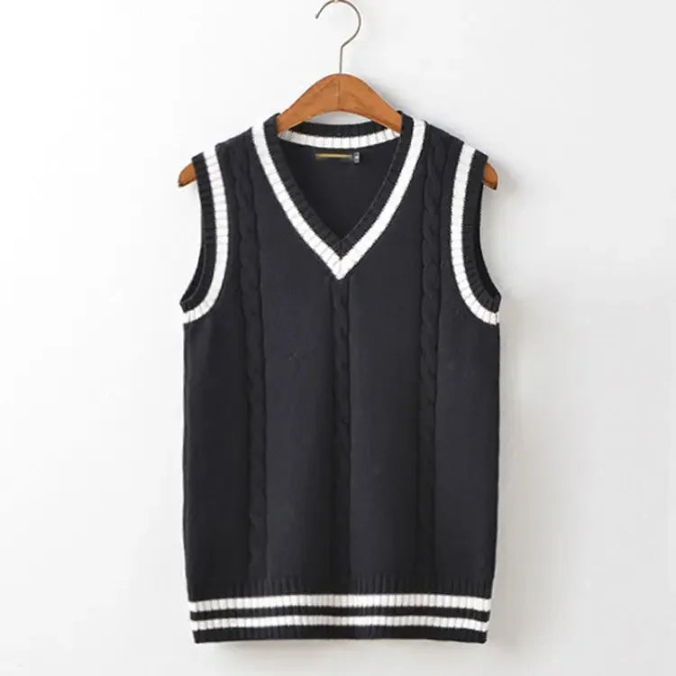 Striped White Knitted Sweaters for Men Blue Sleeveless Man Clothes V Neck Vest Red Waistcoat Jumpers Sweat-shirt Cigaret Cotton