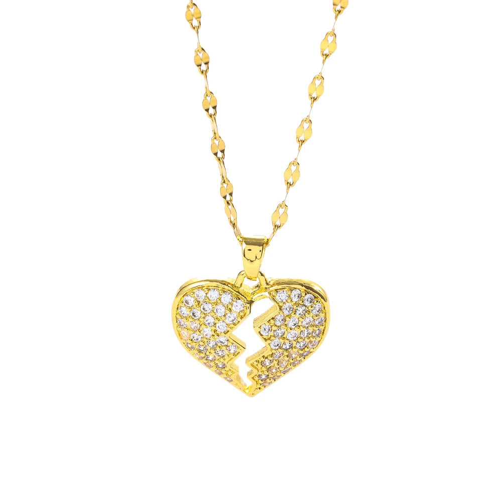 New Fashion 18K Gold Plated Broken Heart Pendant Necklaces For Women Trendy Female Stainless Steel Neck Chain Jewelry Wholesale