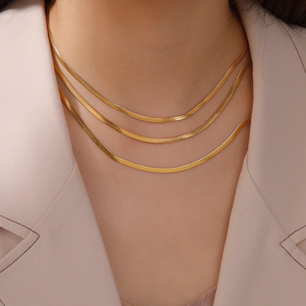 Skyrim Snake Chain Necklace Stainless Steel Gold Color Choker Herringbone Neck Chains for Women Men Jewelry Valentine Gift New