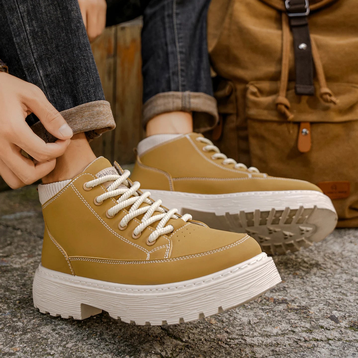 2025 Autumn/Winter High-Top Men's Boots, Anti-Slip and Wear-resistant Casual Leather Shoes, Work Boots