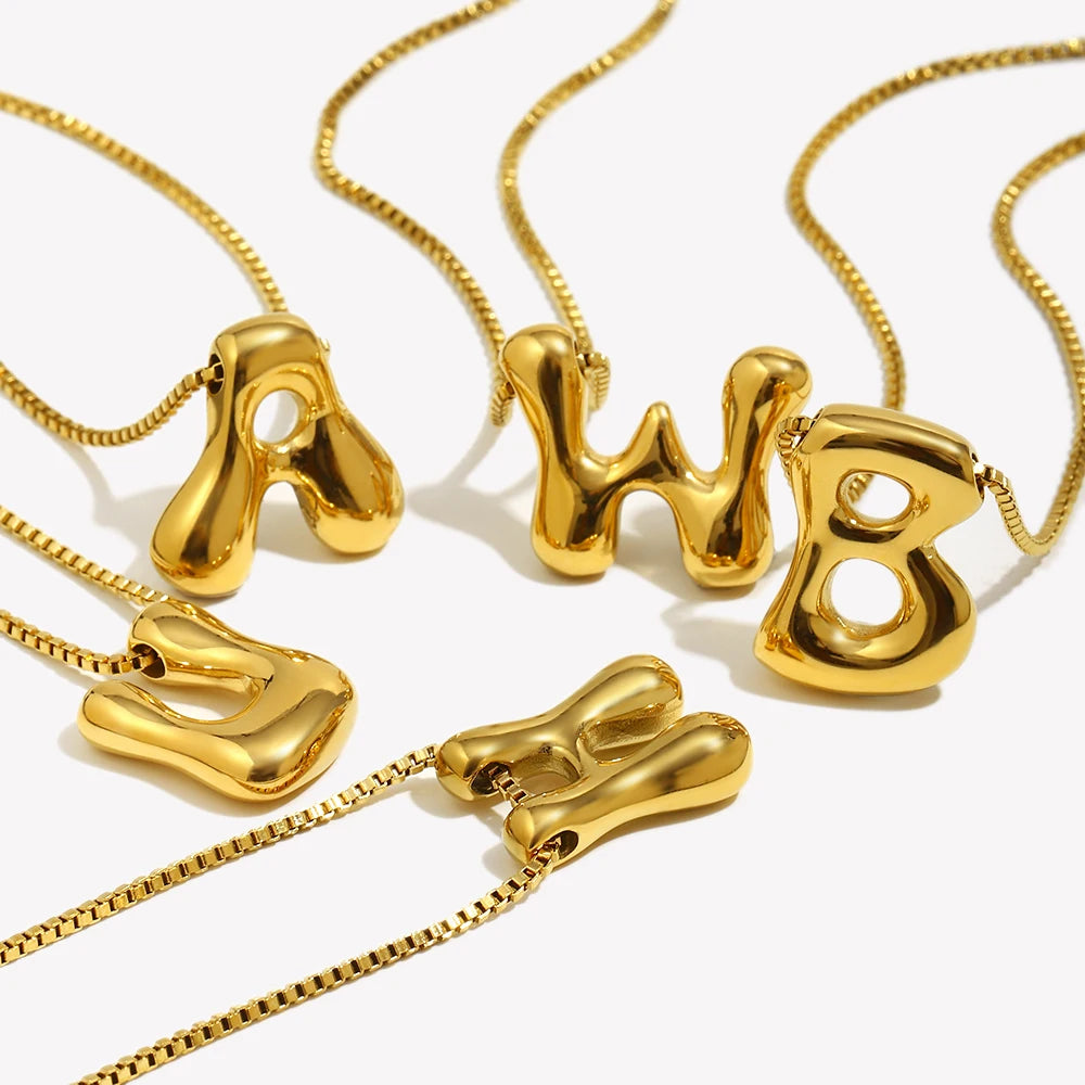 E.B.belle Large Size Bubble 26 Letter Pendant Necklace 18K Gold Plated Hypoallergenic Decoration Alphabet Neck Jewelry