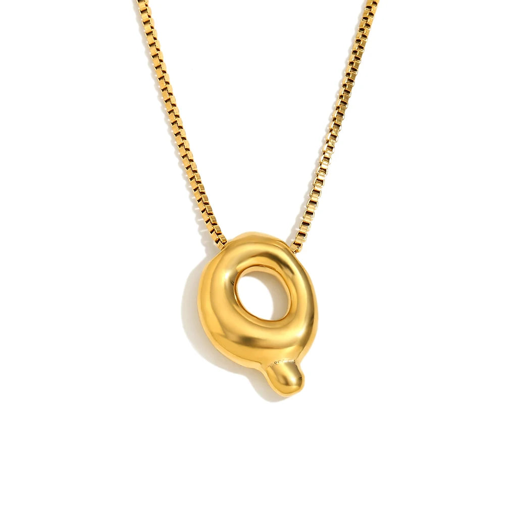 E.B.belle Large Size Bubble 26 Letter Pendant Necklace 18K Gold Plated Hypoallergenic Decoration Alphabet Neck Jewelry