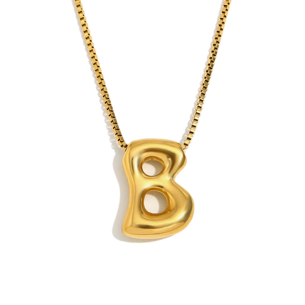 E.B.belle Large Size Bubble 26 Letter Pendant Necklace 18K Gold Plated Hypoallergenic Decoration Alphabet Neck Jewelry