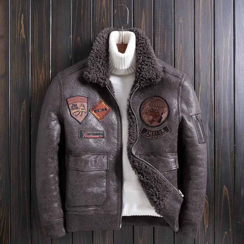 2023 New Sheep Fleece Men's Fur Jacket Men Short Flip Collar Wool Real Fur Coat for Men Motorcycle Air Force Jackets Casacas FCY