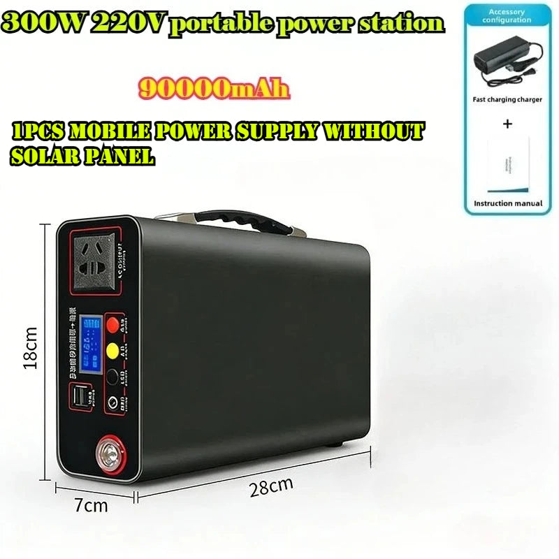 300W 220V Portable Power Station Solar Generator 333Wh 90000mAh LiFePo4 Portable Power Bank for Camping RV with Solar Panel