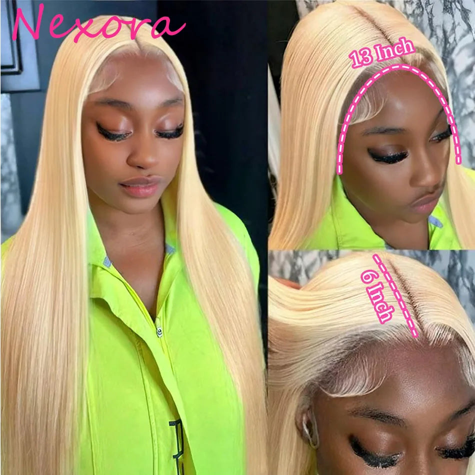 Nexoro Female 613 Blonde Straight Human Hair Wig 13x4 Lace Front Pre Plucked Baby Hair Natural Hairline Brazilian Hd Lace