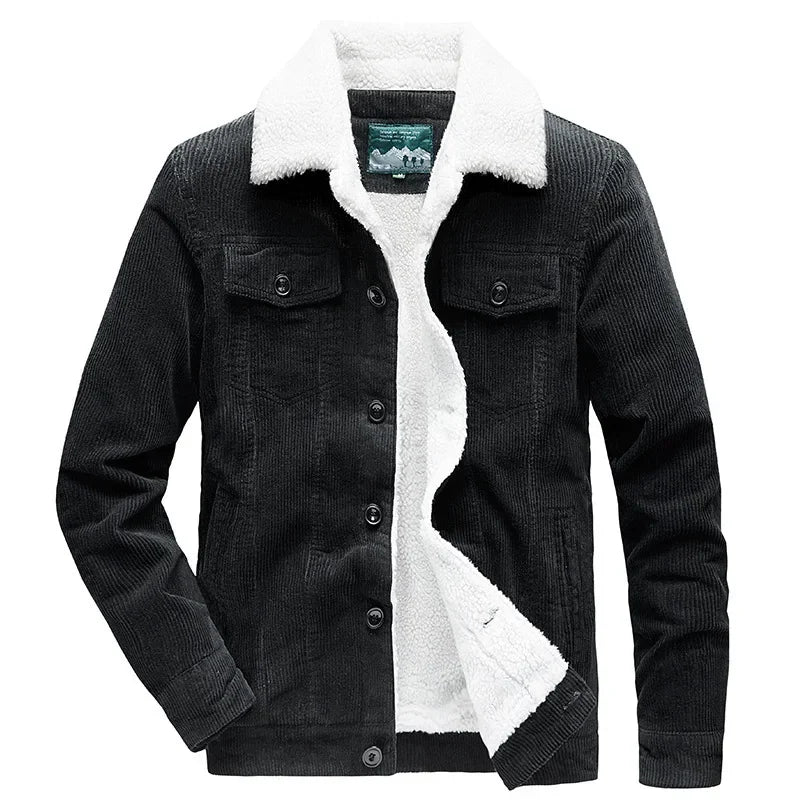 Fashion Solid Color Cotton Jacket clothes Men's Winter Zipper Jacket Plus Velvet Overcoat Corduroy Tooling Casual Parka Korean
