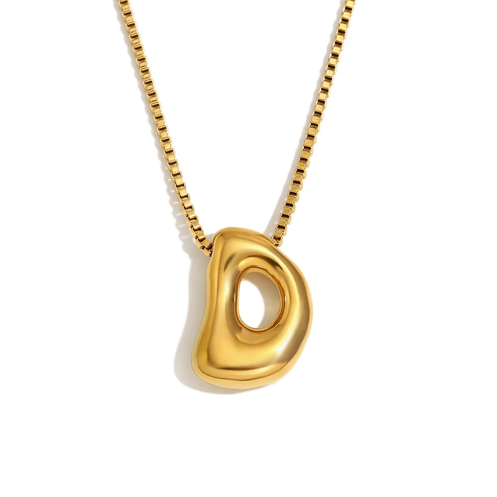 E.B.belle Large Size Bubble 26 Letter Pendant Necklace 18K Gold Plated Hypoallergenic Decoration Alphabet Neck Jewelry