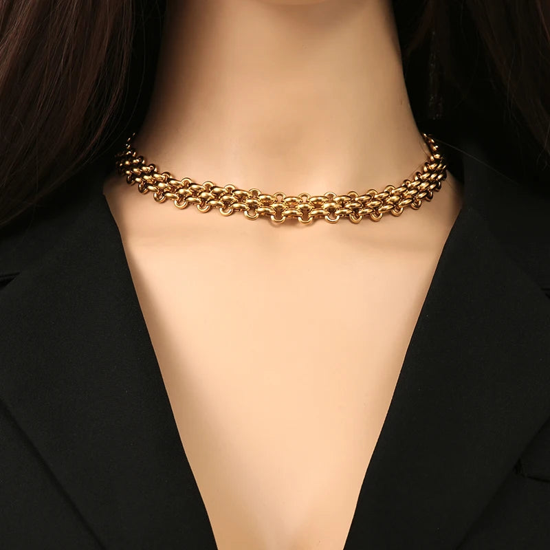 EILIECK 316L Stainless Steel Cuban Chain Statement Necklace For Women New Punk 18K Gold Plated Waterproof Neck Chain Jewelry