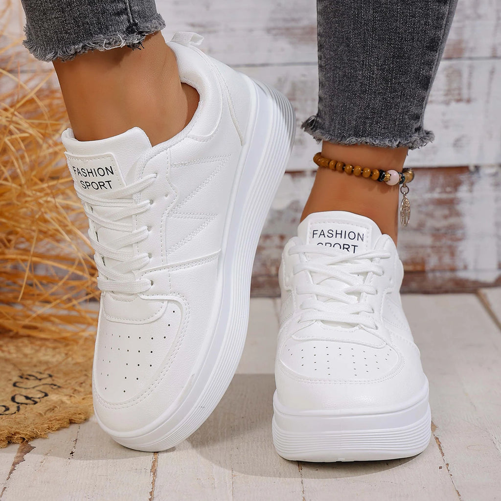 2025 Women Sneakers Casual Low Top PU Leather Sneakers Women Korean Version Shoes Thick Bottom Heightening Sports Shoes Women