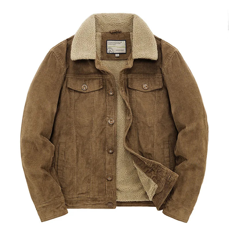 Fashion Solid Color Cotton Jacket clothes Men's Winter Zipper Jacket Plus Velvet Overcoat Corduroy Tooling Casual Parka Korean