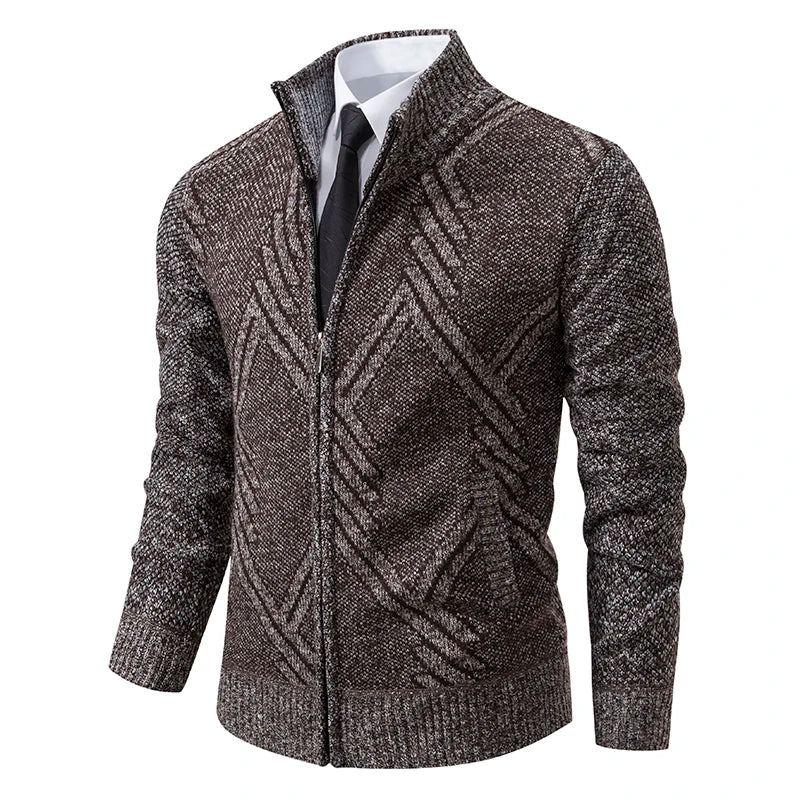 Men's Knit Cardigan Autumn Winter Sweater Coat Man Clothes Brown Blue Luxury Brand Button Fleece Lined Male Knitting Jackets
