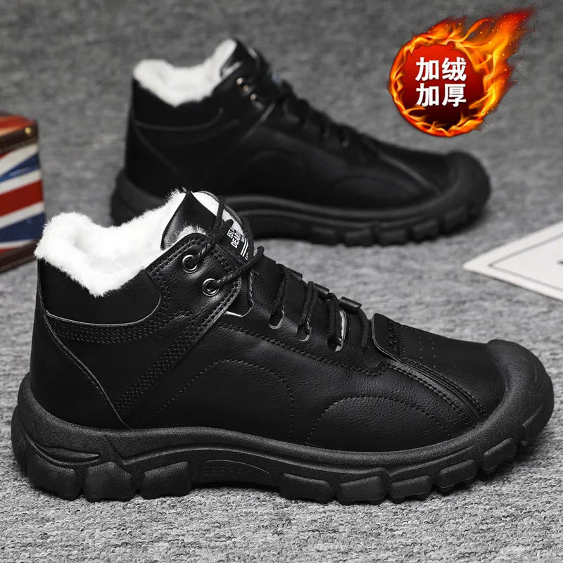 Men's winter thickened and warm snow boots, fashionable solid-color men's boots, soft-soled and soft-top men's shoes