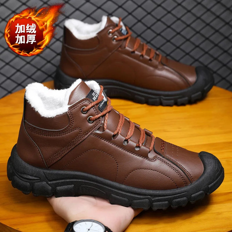 Men's winter thickened and warm snow boots, fashionable solid-color men's boots, soft-soled and soft-top men's shoes