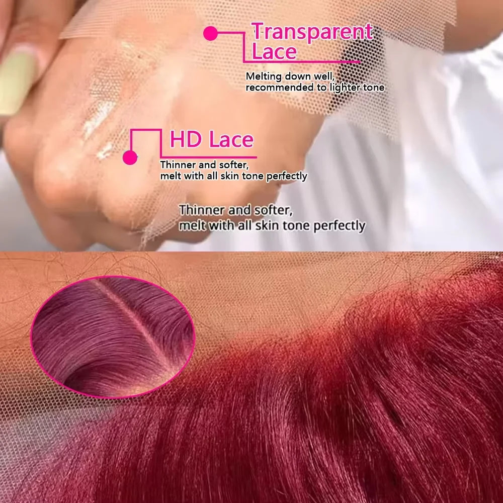 Red Colored 220 Density 99J Burgundy Body Wave Human Hair 13x4 13x6 HD Lace Front Wigs Pre-Plucked Max Hd Lace Wig For Women