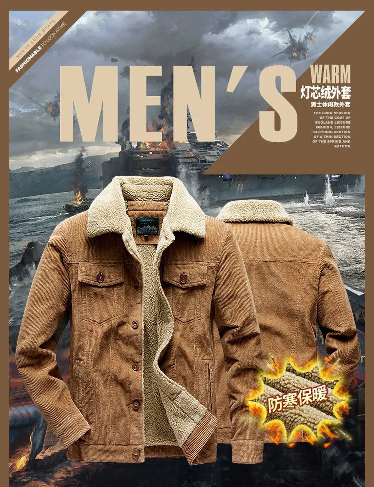 Fashion Solid Color Cotton Jacket clothes Men's Winter Zipper Jacket Plus Velvet Overcoat Corduroy Tooling Casual Parka Korean