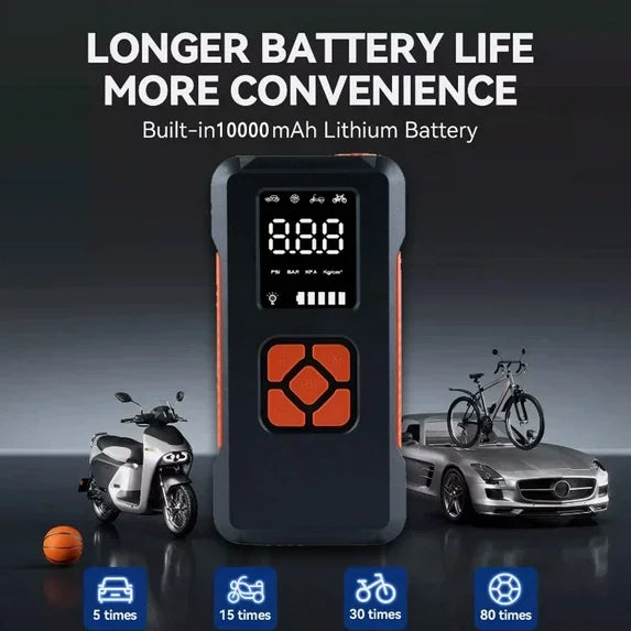 Car jump starter 10000mAh with 150PSI Air Pump Multifunctional Tire Inflator Power Bank Lighting for Car. Click the "More payment options in red colour below to pay securely with credit 💳 or debit card. You can also Buy with GPay