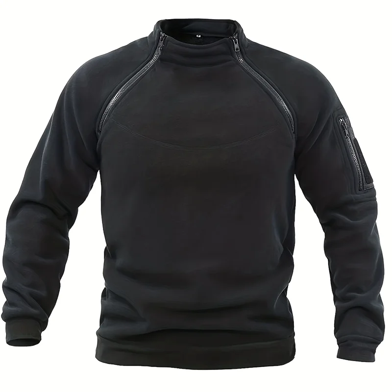 Mens Tactical Pullover Casual Military Sweatshirt Fleece Jacket Standing Collar Pullover Solid Color Sweater Windproof Clothes