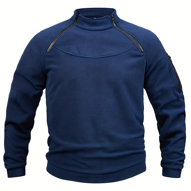 Mens Tactical Pullover Casual Military Sweatshirt Fleece Jacket Standing Collar Pullover Solid Color Sweater Windproof Clothes
