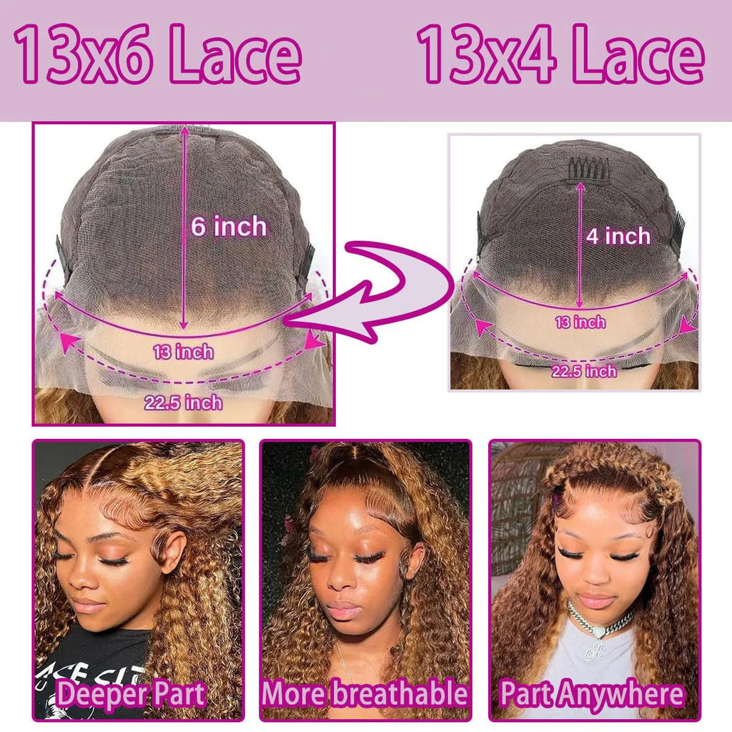 36 Inch Deep Wave P4/27 Highlight Ombre 13x6 13x4 HD Transparent Lace Front Wigs Curly Lace Frontal Wigs for Women Pre Plucked