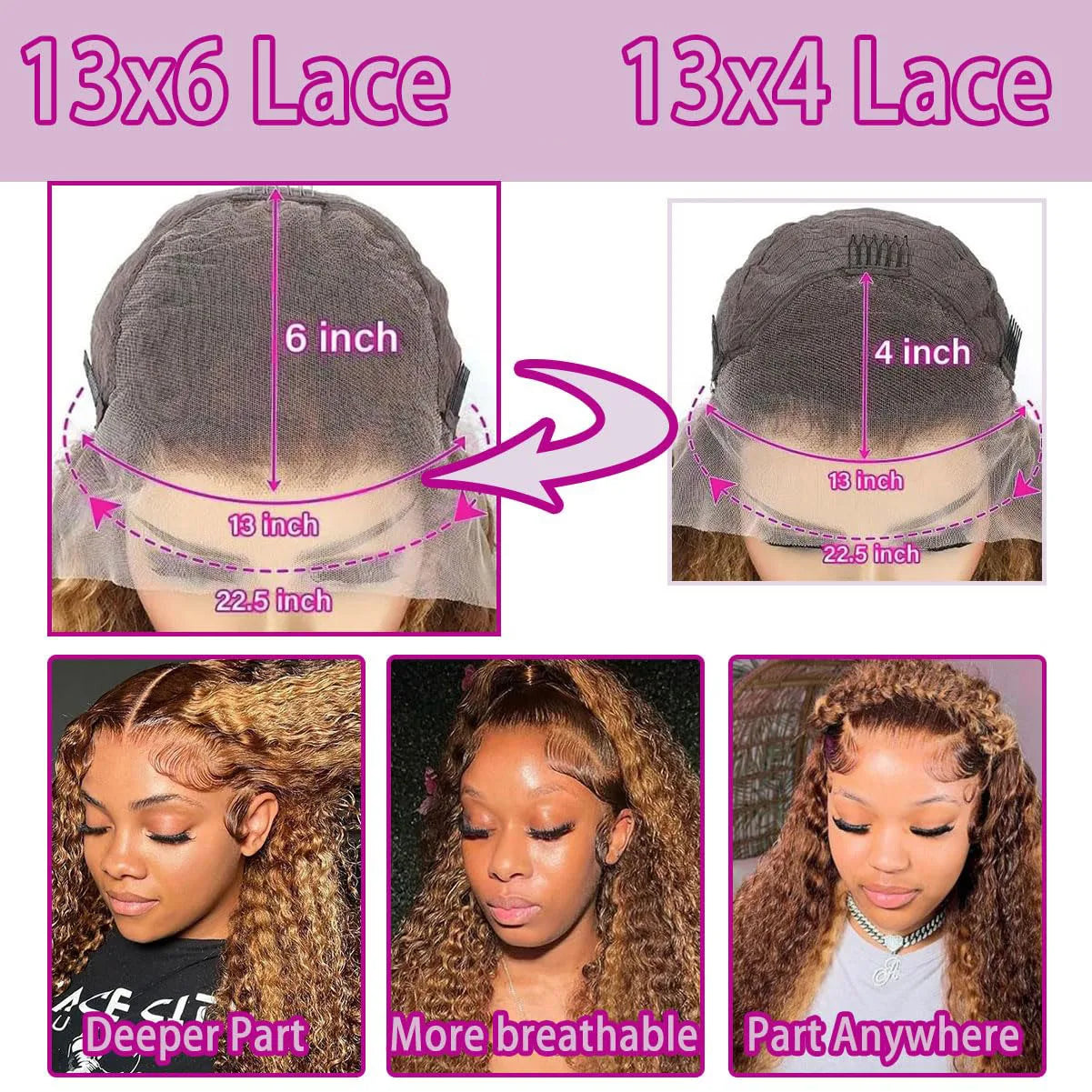 36 Inch Deep Wave P4/27 Highlight Ombre 13x6 13x4 HD Transparent Lace Front Wigs Curly Lace Frontal Wigs for Women Pre Plucked