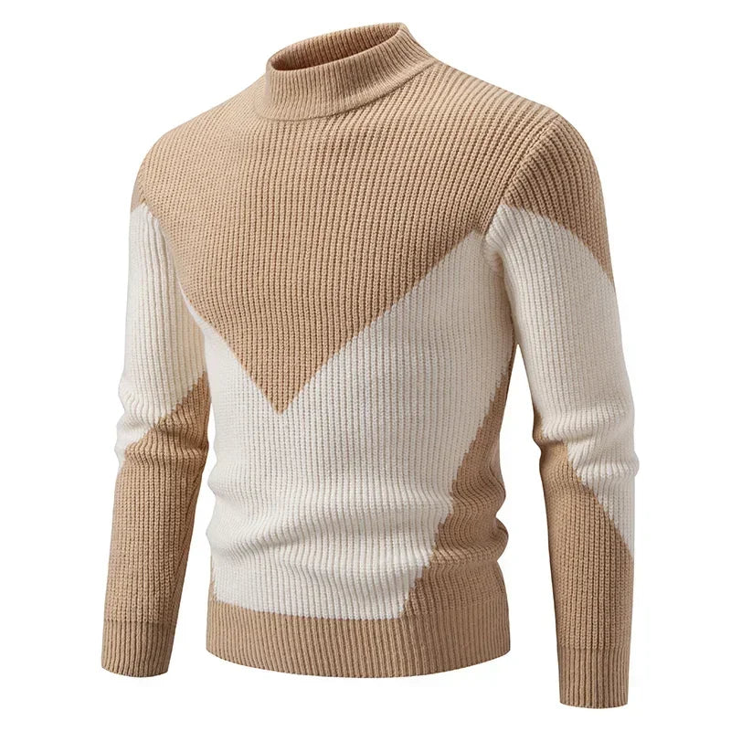 High Quality Men's New Autumn and Winter Casual Warm Color Block Sweater Knit Tops Man Clothes