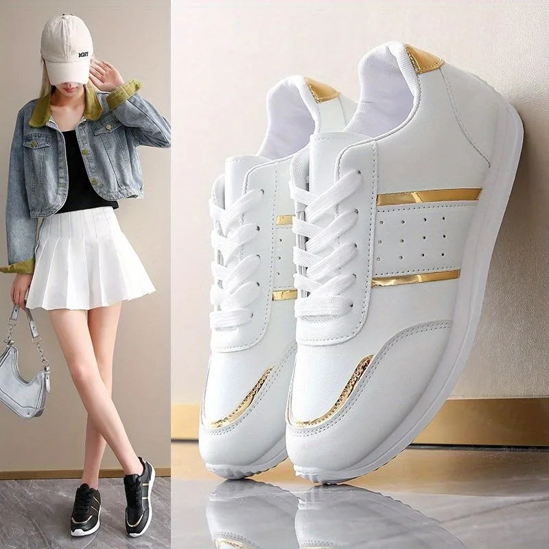 new arrival sneakers for women's vulcanize shoes black golden sports casual designer shoes for woman white trainers