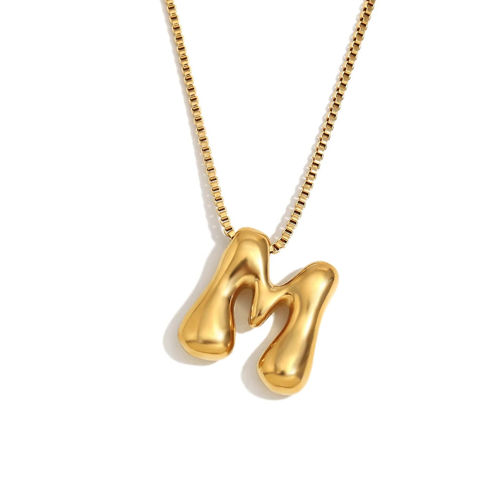 E.B.belle Large Size Bubble 26 Letter Pendant Necklace 18K Gold Plated Hypoallergenic Decoration Alphabet Neck Jewelry