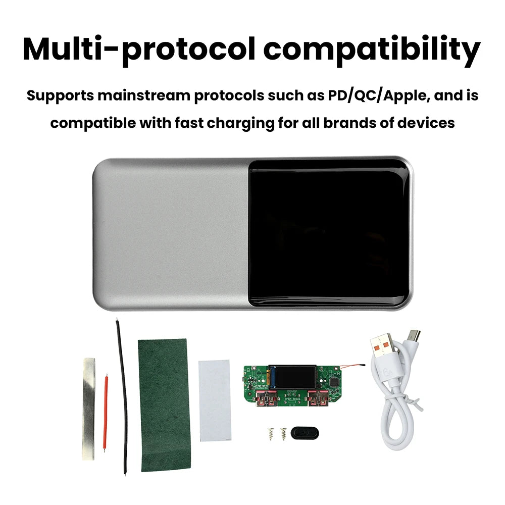 Portable Power Bank DIY Kit 22.5W Bidirectional Fast Charging Power Bank Mainboard TFT Color Display Battery Case Battery Shell