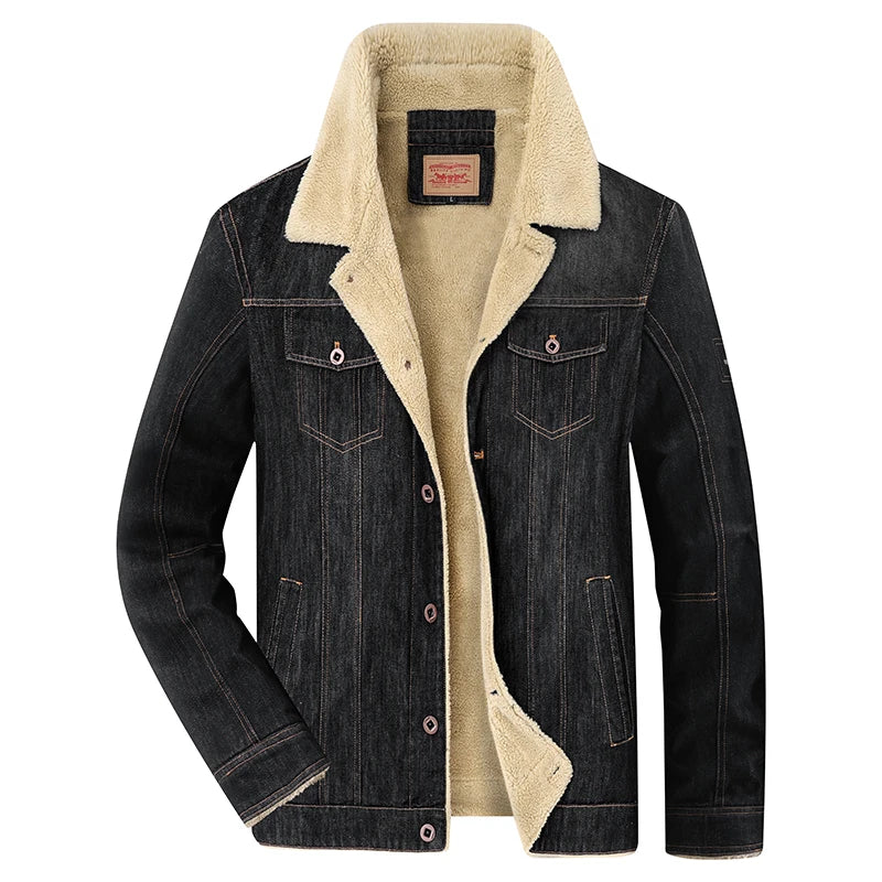 New Winter plush Men's Casual Workwear Jeans Jacket Loose Casual Versatile Youthful Male Solid Color Tops Dnim Mens Outwear