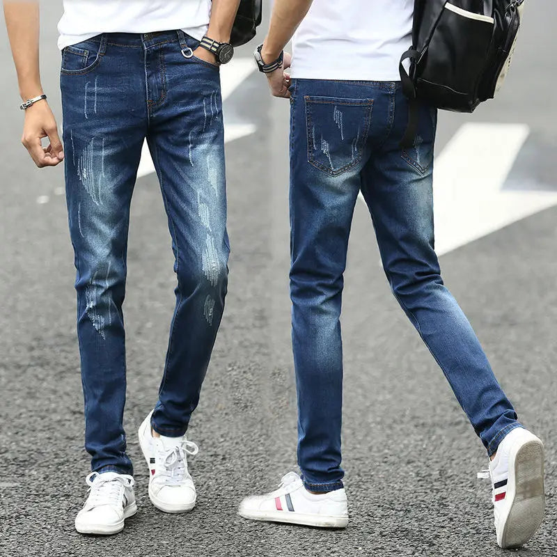 Autumn Winter Brushed Cowboy Luxury Slim Designer Clothes Male Korean Style Denim Skinny Plush Grey Jean Pants Trousers for Men
