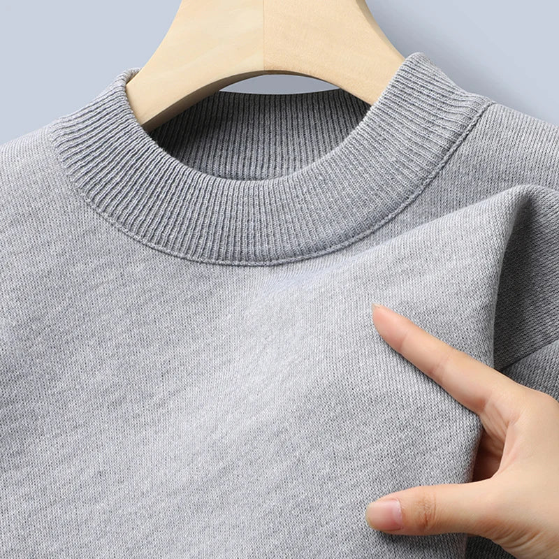 Sweater Men Autumn Winter Jumper Fleece Thickened New Korean Knitwear O-neck Solid White Black Cold Blouse Bottom Shirt Clothes