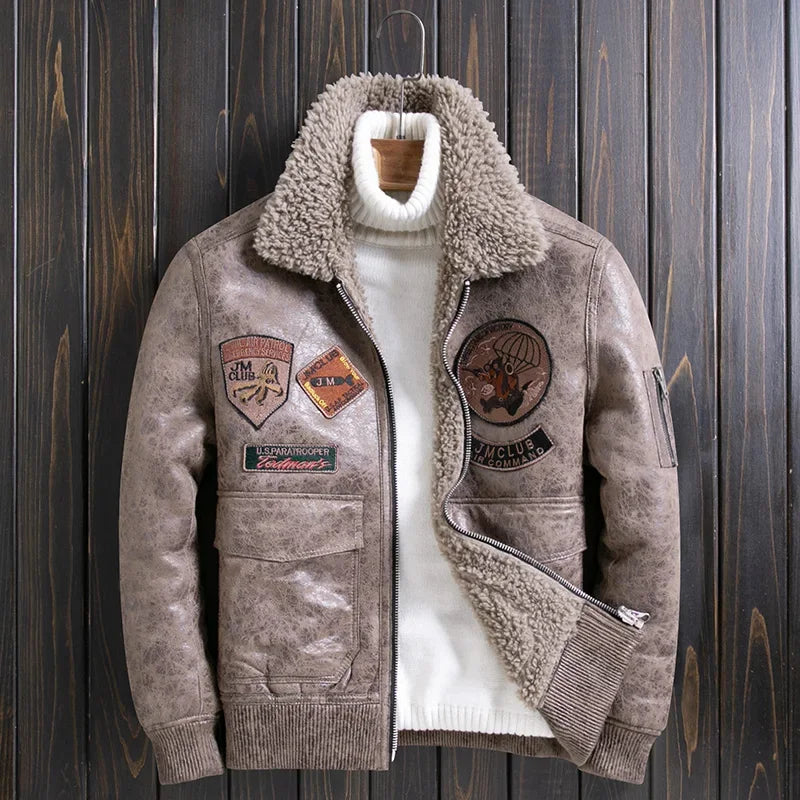 2023 New Sheep Fleece Men's Fur Jacket Men Short Flip Collar Wool Real Fur Coat for Men Motorcycle Air Force Jackets Casacas FCY
