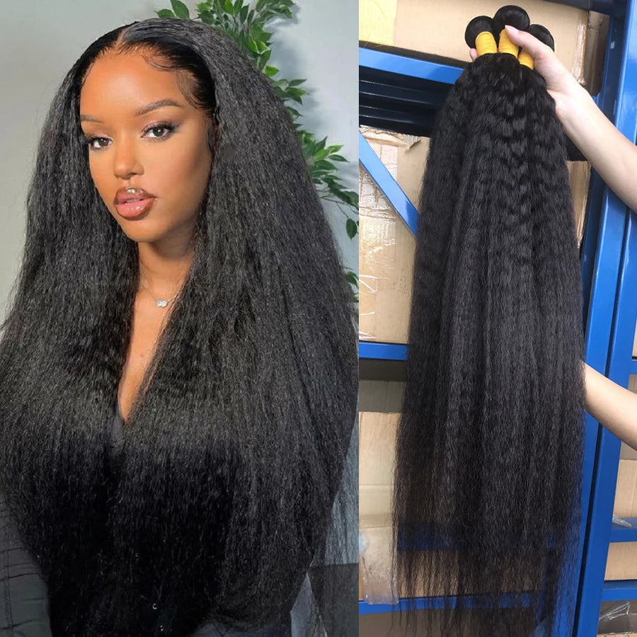 2 3 4 Bundles Kinky Straight Peruvian Hair Weave Bundles Raw Human Hair Bundle Virgin Remy Extensions For Women Coarse Yaki Weft