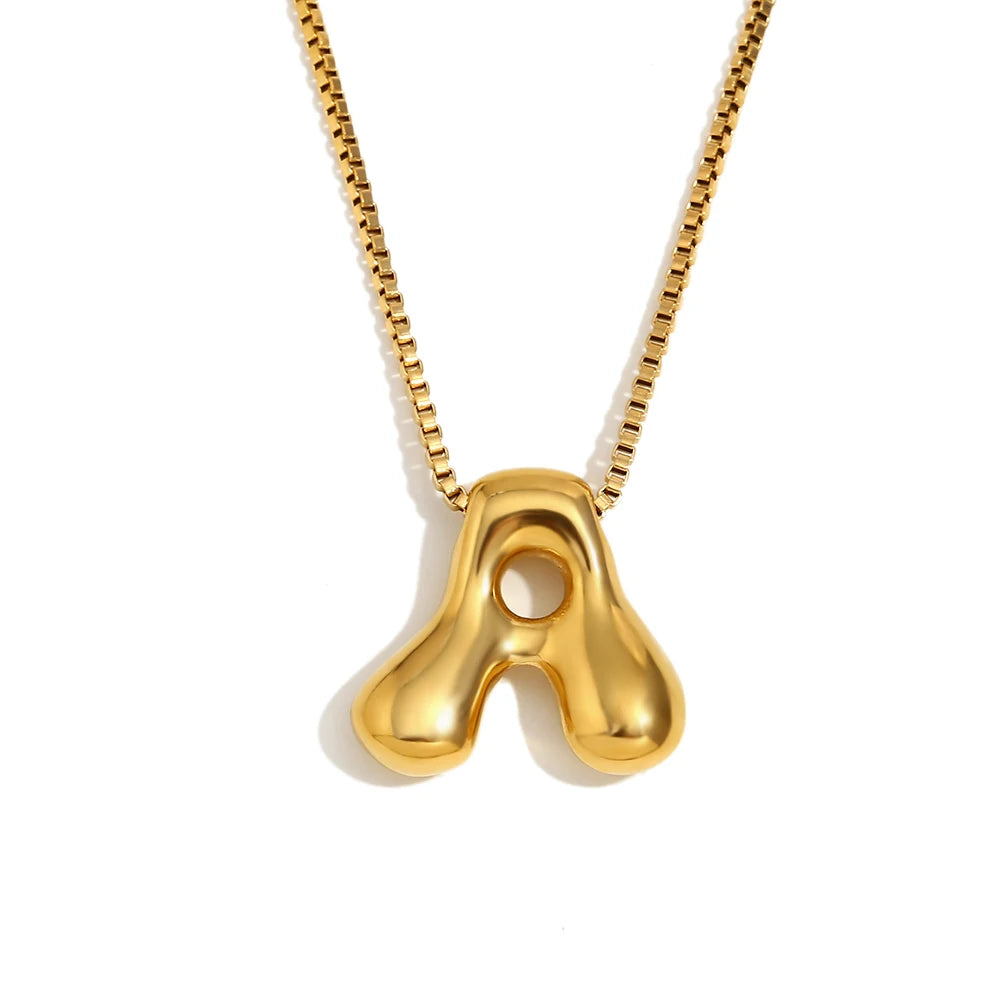 E.B.belle Large Size Bubble 26 Letter Pendant Necklace 18K Gold Plated Hypoallergenic Decoration Alphabet Neck Jewelry