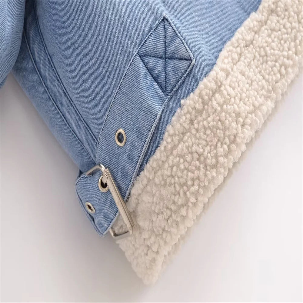 Retro short jacket for autumn and winter, loose and casual, fashionable with a lapel design and thick denim cotton jacket