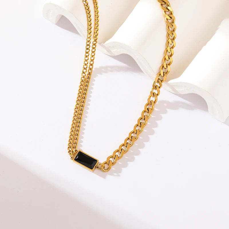 GANEMLY 316L Stainless Steel Black Crystal Necklace For Women Trendy Waterproof Neck Chain 18K Gold Plated Jewelry Femme Gift