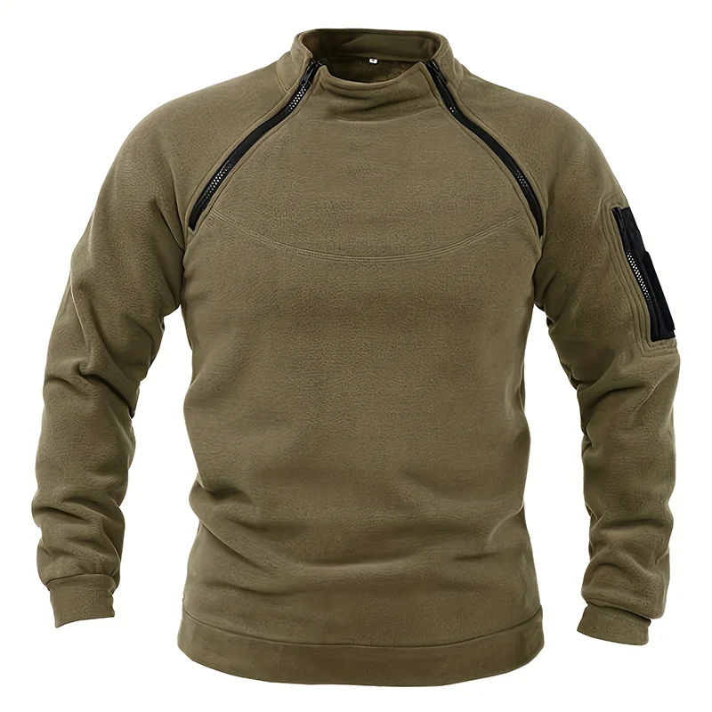 Mens Tactical Pullover Casual Military Sweatshirt Fleece Jacket Standing Collar Pullover Solid Color Sweater Windproof Clothes