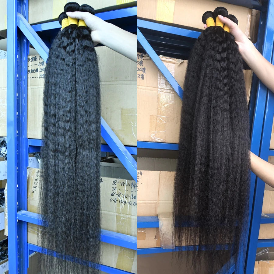 2 3 4 Bundles Kinky Straight Peruvian Hair Weave Bundles Raw Human Hair Bundle Virgin Remy Extensions For Women Coarse Yaki Weft