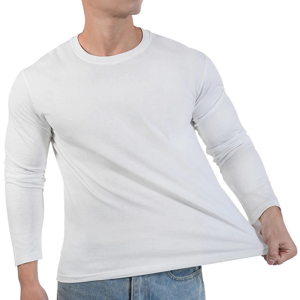 Black White Men's Long Sleeve T Shirt Crew Round Neck Casual Cotton Tops M-3XL Man Plus Size T-Shirt Clothes High Stretch